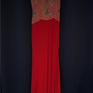 Jovani Red and Silver Backless Dress
